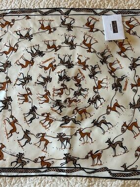 Henri Bendel Cream Scarf with Brown & Black Equestrian Motif